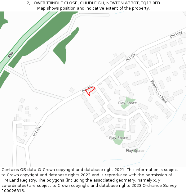 2, LOWER TRINDLE CLOSE, CHUDLEIGH, NEWTON ABBOT, TQ13 0FB: Location map and indicative extent of plot