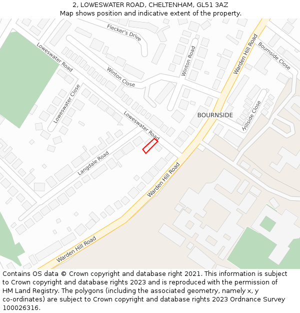 2, LOWESWATER ROAD, CHELTENHAM, GL51 3AZ: Location map and indicative extent of plot