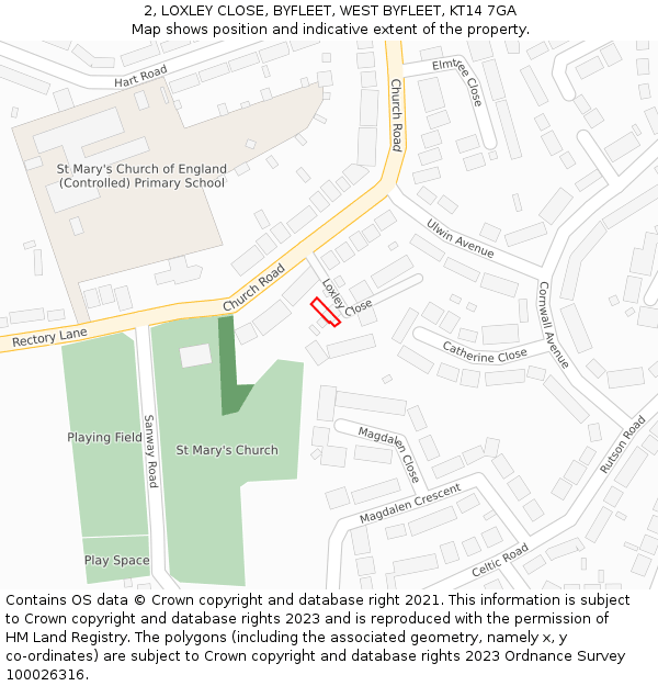 2, LOXLEY CLOSE, BYFLEET, WEST BYFLEET, KT14 7GA: Location map and indicative extent of plot