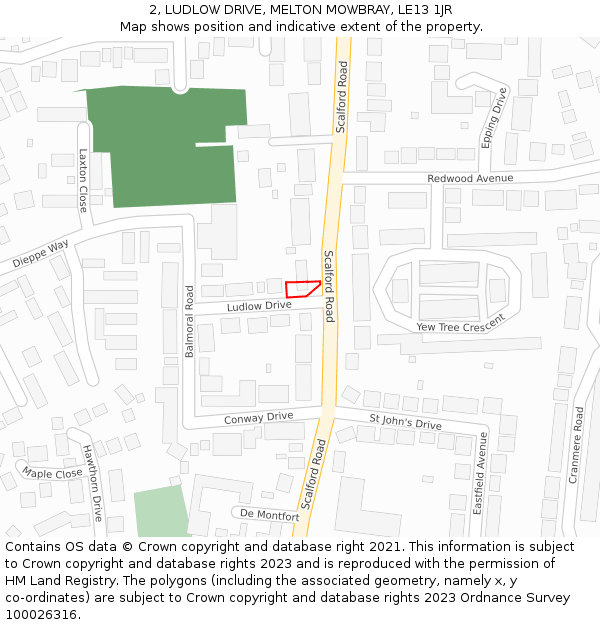 2, LUDLOW DRIVE, MELTON MOWBRAY, LE13 1JR: Location map and indicative extent of plot