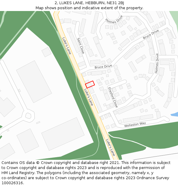 2, LUKES LANE, HEBBURN, NE31 2BJ: Location map and indicative extent of plot