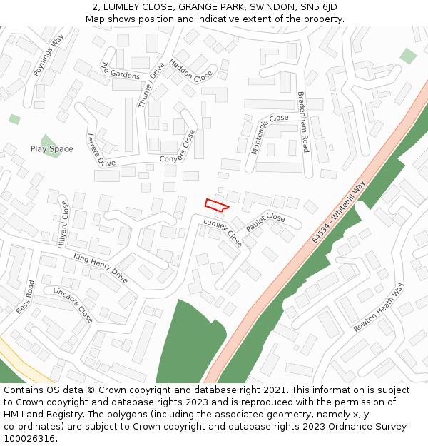 2, LUMLEY CLOSE, GRANGE PARK, SWINDON, SN5 6JD: Location map and indicative extent of plot