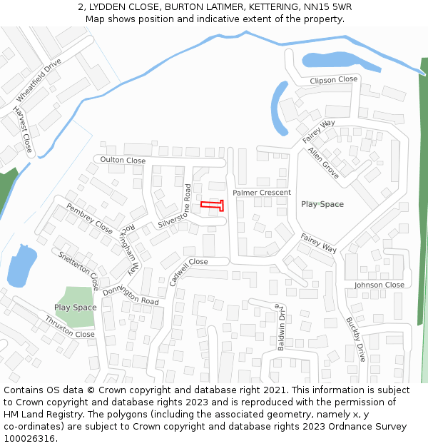 2, LYDDEN CLOSE, BURTON LATIMER, KETTERING, NN15 5WR: Location map and indicative extent of plot