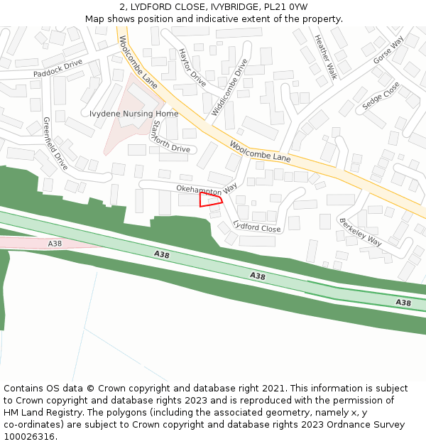 2, LYDFORD CLOSE, IVYBRIDGE, PL21 0YW: Location map and indicative extent of plot