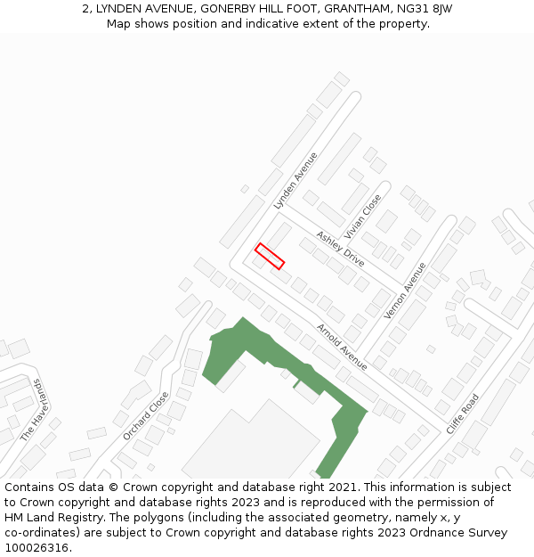 2, LYNDEN AVENUE, GONERBY HILL FOOT, GRANTHAM, NG31 8JW: Location map and indicative extent of plot