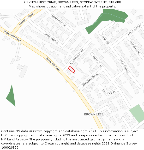 2, LYNDHURST DRIVE, BROWN LEES, STOKE-ON-TRENT, ST8 6PB: Location map and indicative extent of plot