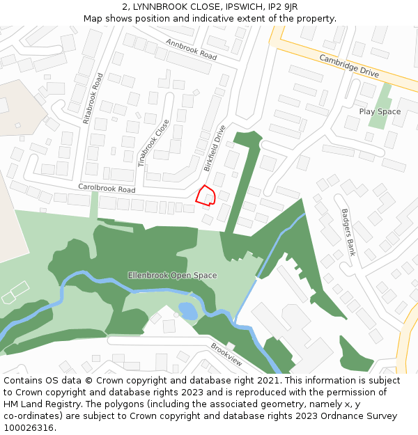 2, LYNNBROOK CLOSE, IPSWICH, IP2 9JR: Location map and indicative extent of plot