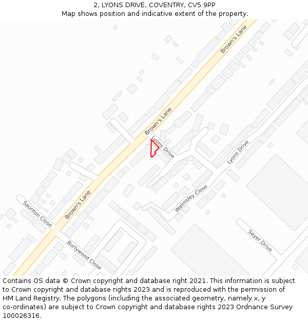 2, LYONS DRIVE, COVENTRY, CV5 9PP: Location map and indicative extent of plot