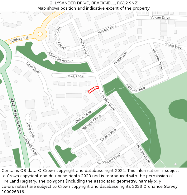 2, LYSANDER DRIVE, BRACKNELL, RG12 9NZ: Location map and indicative extent of plot