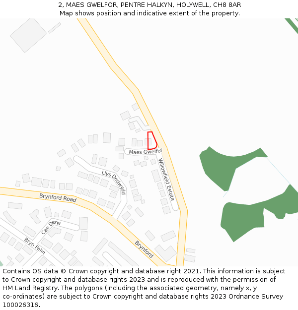 2, MAES GWELFOR, PENTRE HALKYN, HOLYWELL, CH8 8AR: Location map and indicative extent of plot