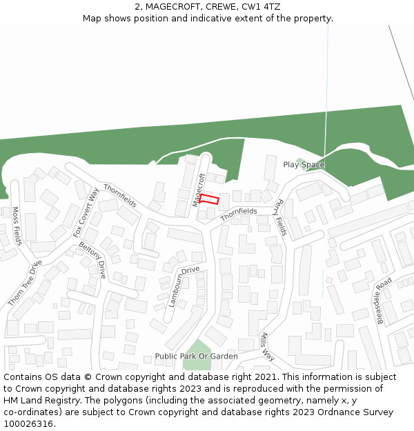 2, MAGECROFT, CREWE, CW1 4TZ: Location map and indicative extent of plot