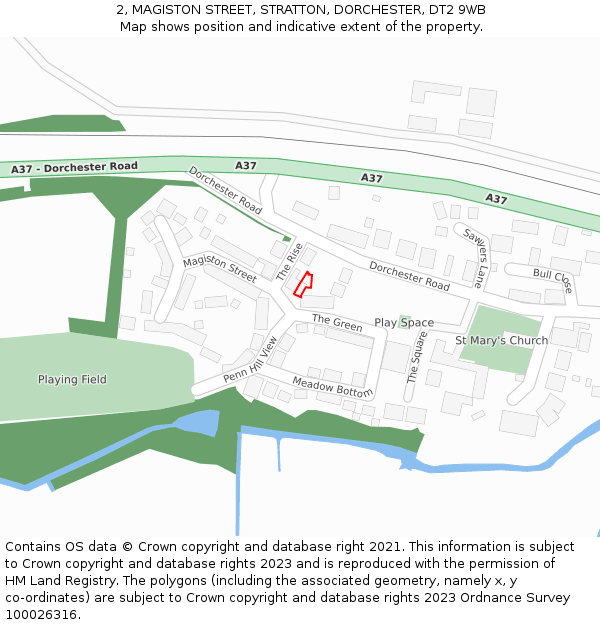 2, MAGISTON STREET, STRATTON, DORCHESTER, DT2 9WB: Location map and indicative extent of plot