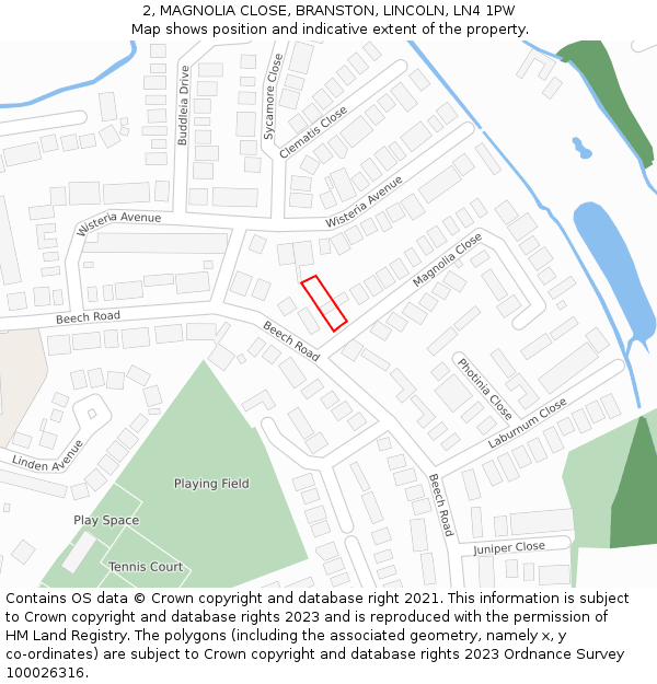 2, MAGNOLIA CLOSE, BRANSTON, LINCOLN, LN4 1PW: Location map and indicative extent of plot