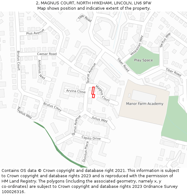 2, MAGNUS COURT, NORTH HYKEHAM, LINCOLN, LN6 9FW: Location map and indicative extent of plot