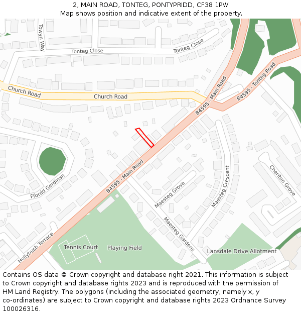 2, MAIN ROAD, TONTEG, PONTYPRIDD, CF38 1PW: Location map and indicative extent of plot