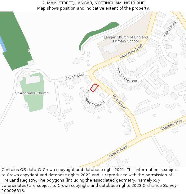 2, MAIN STREET, LANGAR, NOTTINGHAM, NG13 9HE: Location map and indicative extent of plot