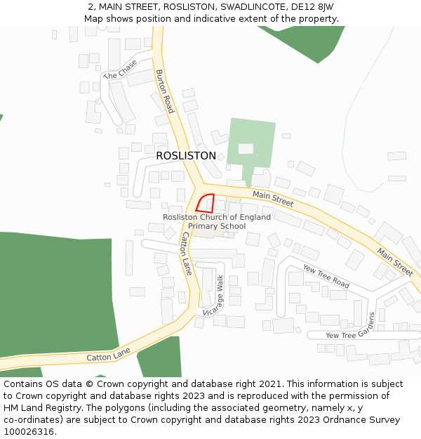 2, MAIN STREET, ROSLISTON, SWADLINCOTE, DE12 8JW: Location map and indicative extent of plot