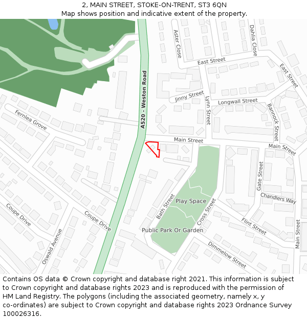 2, MAIN STREET, STOKE-ON-TRENT, ST3 6QN: Location map and indicative extent of plot