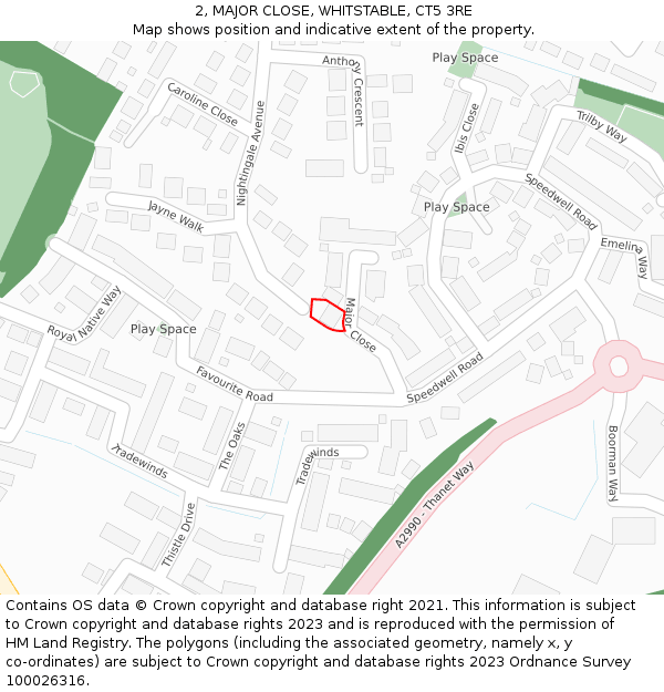 2, MAJOR CLOSE, WHITSTABLE, CT5 3RE: Location map and indicative extent of plot