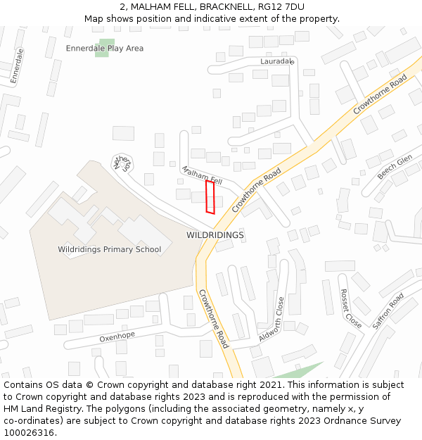 2, MALHAM FELL, BRACKNELL, RG12 7DU: Location map and indicative extent of plot