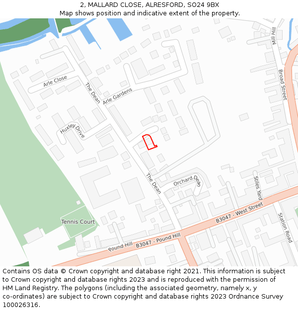 2, MALLARD CLOSE, ALRESFORD, SO24 9BX: Location map and indicative extent of plot