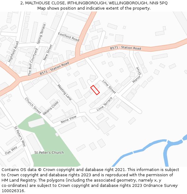 2, MALTHOUSE CLOSE, IRTHLINGBOROUGH, WELLINGBOROUGH, NN9 5PQ: Location map and indicative extent of plot