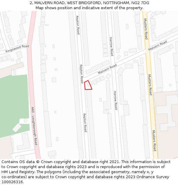 2, MALVERN ROAD, WEST BRIDGFORD, NOTTINGHAM, NG2 7DG: Location map and indicative extent of plot