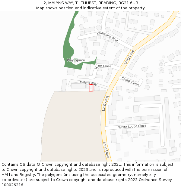 2, MALYNS WAY, TILEHURST, READING, RG31 6UB: Location map and indicative extent of plot