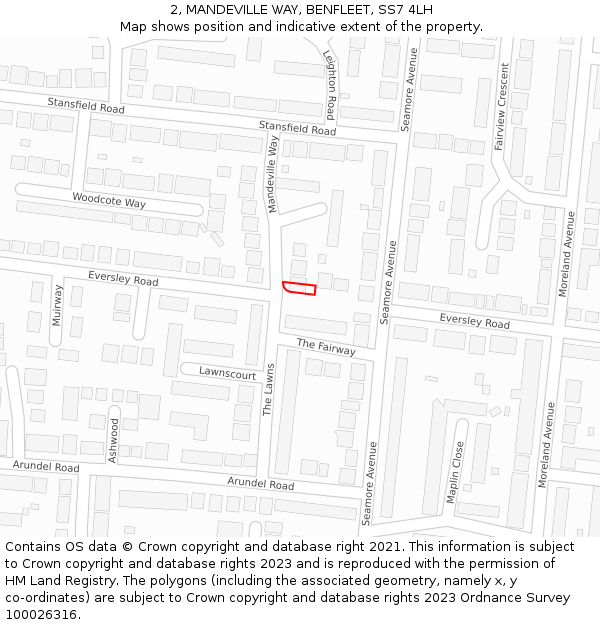 2, MANDEVILLE WAY, BENFLEET, SS7 4LH: Location map and indicative extent of plot