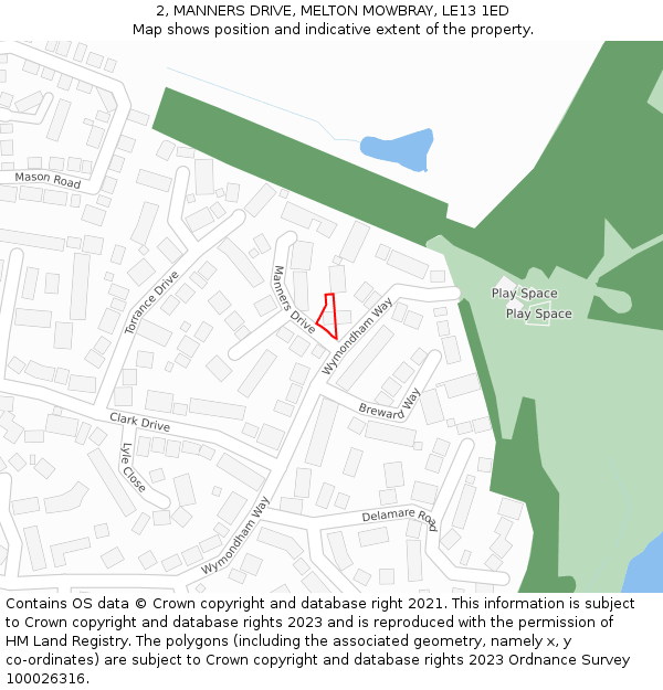 2, MANNERS DRIVE, MELTON MOWBRAY, LE13 1ED: Location map and indicative extent of plot