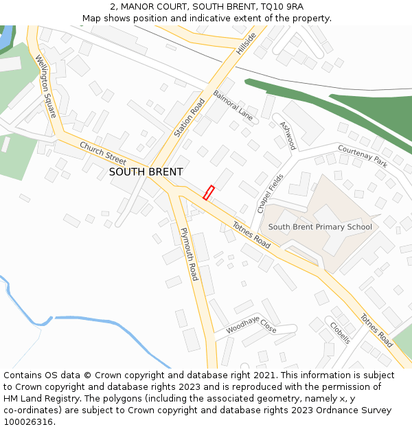 2, MANOR COURT, SOUTH BRENT, TQ10 9RA: Location map and indicative extent of plot