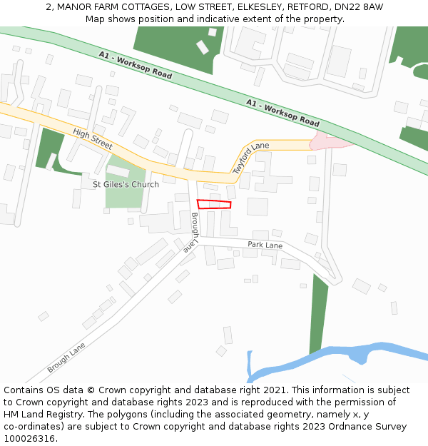 2, MANOR FARM COTTAGES, LOW STREET, ELKESLEY, RETFORD, DN22 8AW: Location map and indicative extent of plot