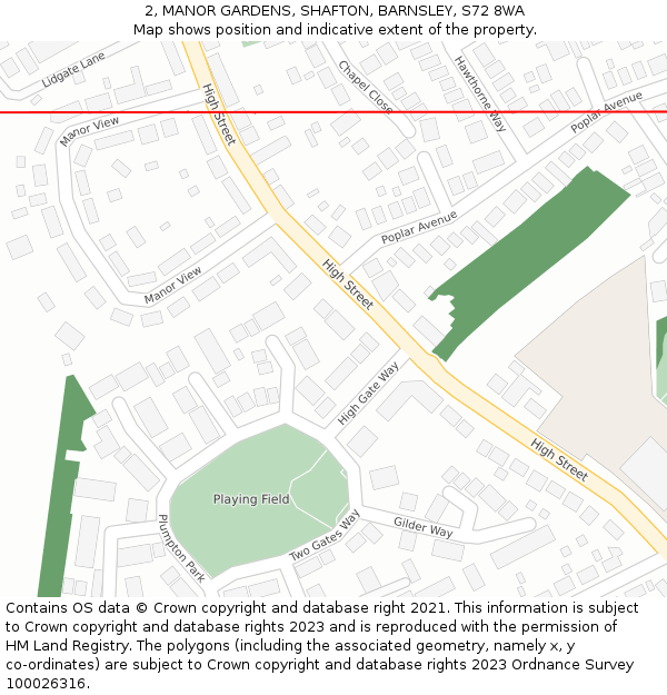 2, MANOR GARDENS, SHAFTON, BARNSLEY, S72 8WA: Location map and indicative extent of plot