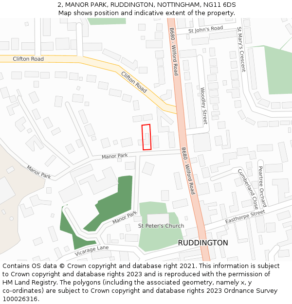 2, MANOR PARK, RUDDINGTON, NOTTINGHAM, NG11 6DS: Location map and indicative extent of plot