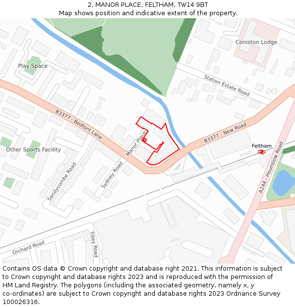 2, MANOR PLACE, FELTHAM, TW14 9BT: Location map and indicative extent of plot