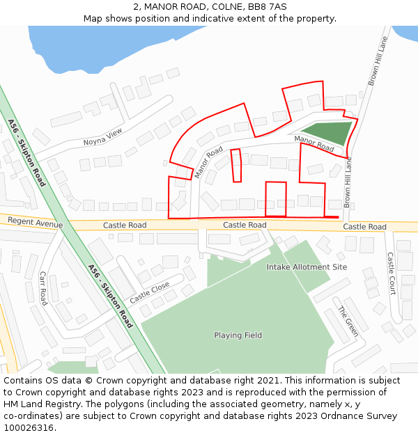 2, MANOR ROAD, COLNE, BB8 7AS: Location map and indicative extent of plot