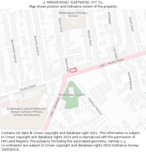 2, MANOR ROAD, FLEETWOOD, FY7 7LL: Location map and indicative extent of plot