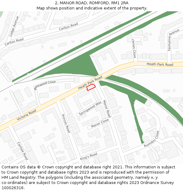 2, MANOR ROAD, ROMFORD, RM1 2RA: Location map and indicative extent of plot