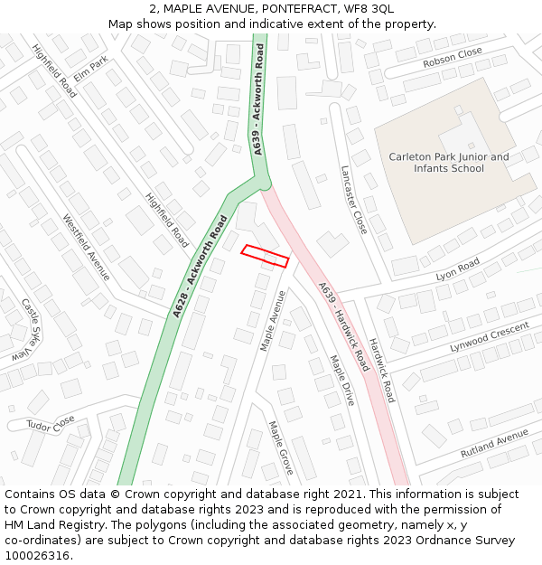 2, MAPLE AVENUE, PONTEFRACT, WF8 3QL: Location map and indicative extent of plot