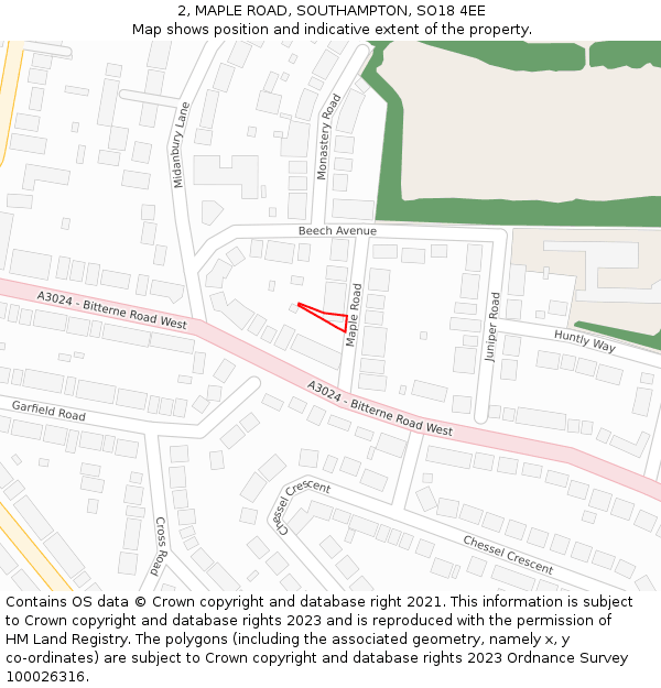 2, MAPLE ROAD, SOUTHAMPTON, SO18 4EE: Location map and indicative extent of plot