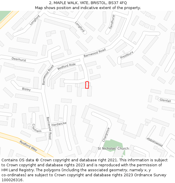 2, MAPLE WALK, YATE, BRISTOL, BS37 4FQ: Location map and indicative extent of plot
