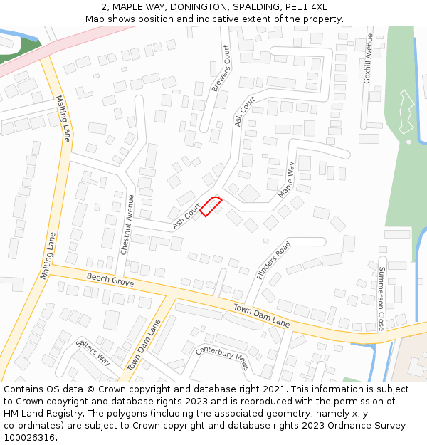 2, MAPLE WAY, DONINGTON, SPALDING, PE11 4XL: Location map and indicative extent of plot