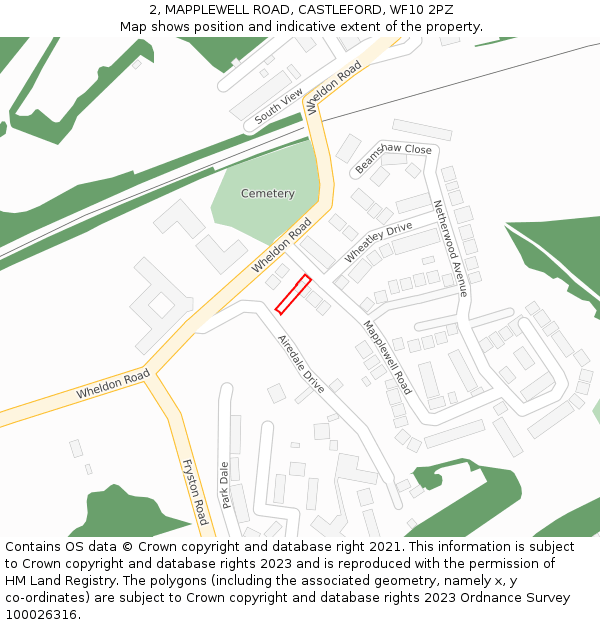 2, MAPPLEWELL ROAD, CASTLEFORD, WF10 2PZ: Location map and indicative extent of plot