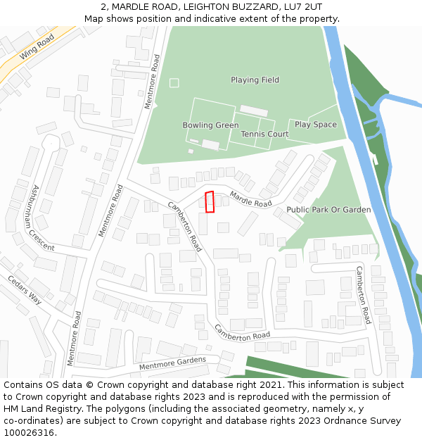 2, MARDLE ROAD, LEIGHTON BUZZARD, LU7 2UT: Location map and indicative extent of plot