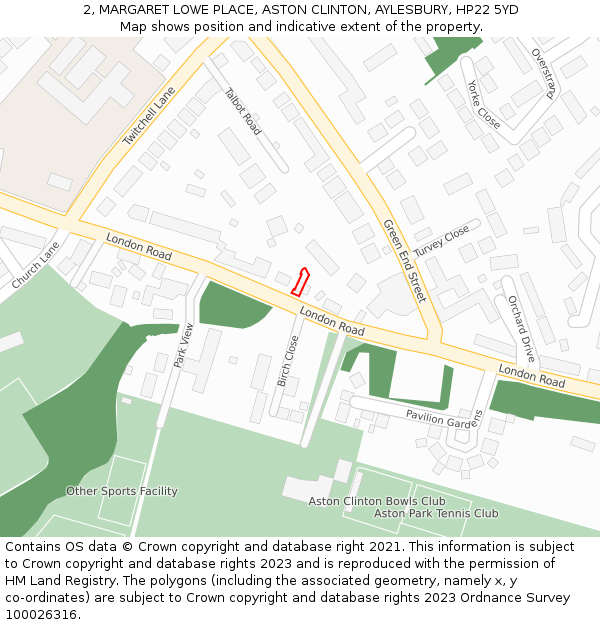 2, MARGARET LOWE PLACE, ASTON CLINTON, AYLESBURY, HP22 5YD: Location map and indicative extent of plot