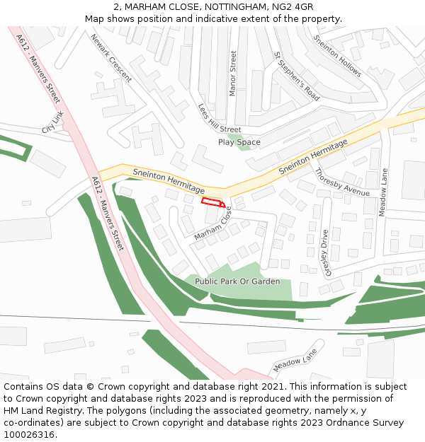 2, MARHAM CLOSE, NOTTINGHAM, NG2 4GR: Location map and indicative extent of plot