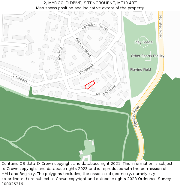 2, MARIGOLD DRIVE, SITTINGBOURNE, ME10 4BZ: Location map and indicative extent of plot