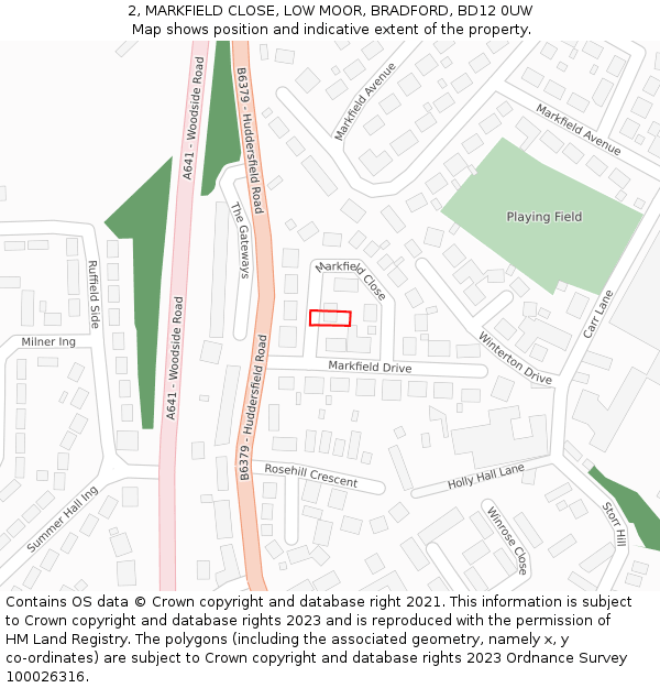 2, MARKFIELD CLOSE, LOW MOOR, BRADFORD, BD12 0UW: Location map and indicative extent of plot