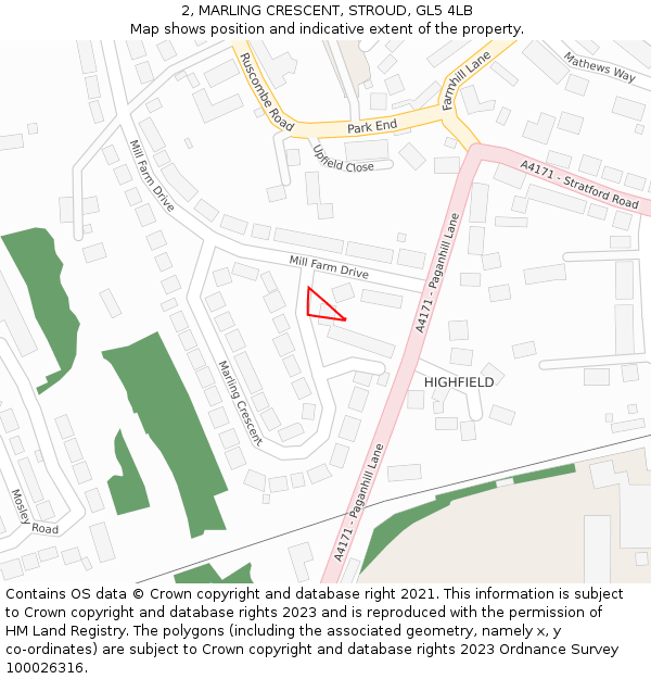 2, MARLING CRESCENT, STROUD, GL5 4LB: Location map and indicative extent of plot