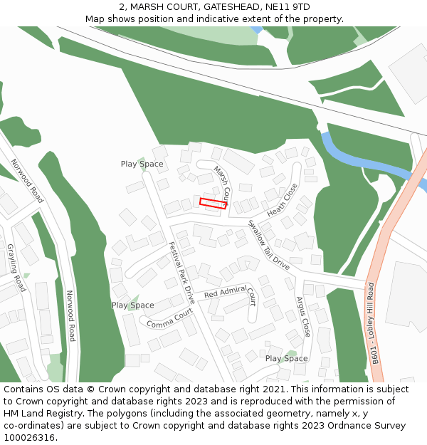 2, MARSH COURT, GATESHEAD, NE11 9TD: Location map and indicative extent of plot